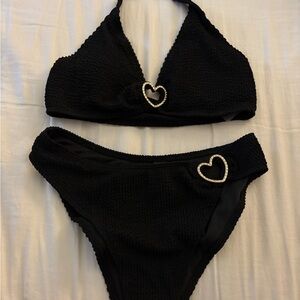 Black Heart Accent Bikini Set